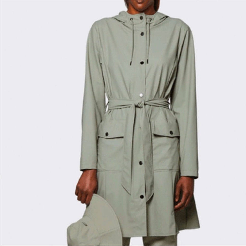 Rains Women's Light Green Hooded Curve Coat